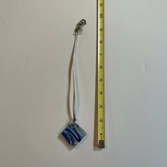 Handcrafted Blue & Clear Fused Glass Pendant With Silver Cord - Picture 4 of 5